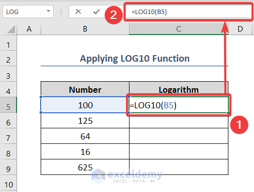 how to calculate log in excel