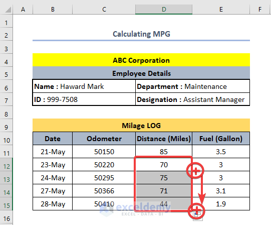 How to Calculate MPG in Excel Determining Distance