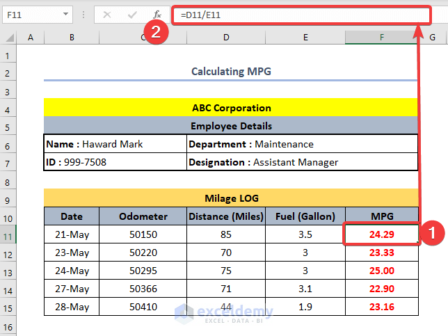 How to Calculate MPG in Excel Calculating Daily MPG
