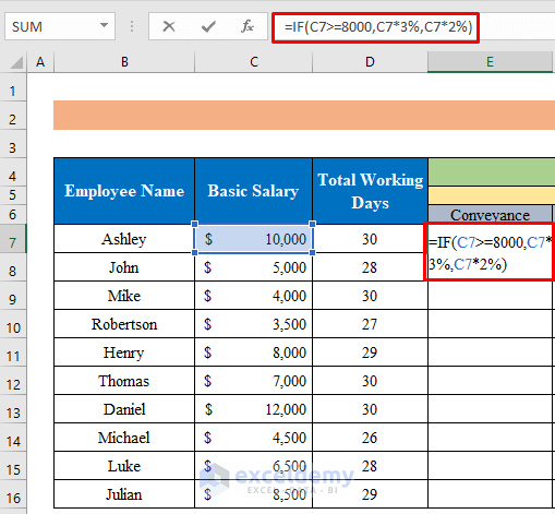 Determine Gross Salary for Each Employee to Calculate Monthly Salary in Excel