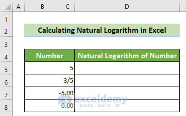 Calculate Natural Logarithm in Excel