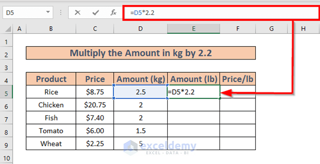 how to calculate price per pound in excel