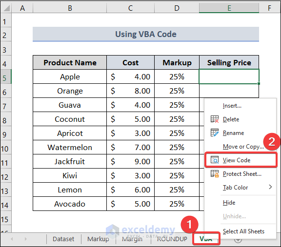 How to Calculate Selling Price in Excel Using VBA Code