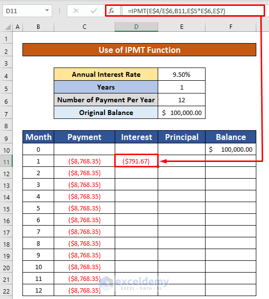 Apply Simple Interest Rate Formula to Calculate Simple Interest on Reducing Balance
