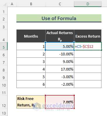 Calculate Sortino Ratio Using Excel Formulas