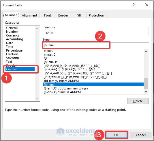 How to Calculate Time Range in Excel Format Cells Option