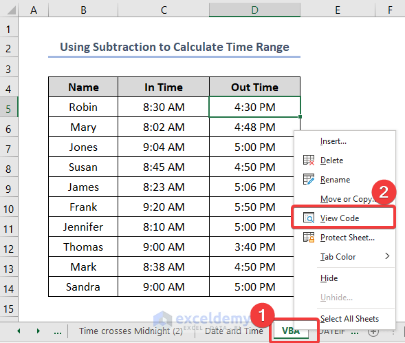 How to Calculate Time Range in Excel Applying VBA Code