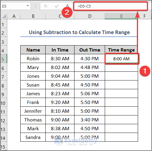 How to Calculate Time Range in Excel Using subtraction
