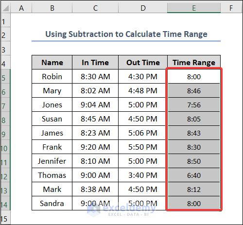 How to Calculate Time Range in Excel
