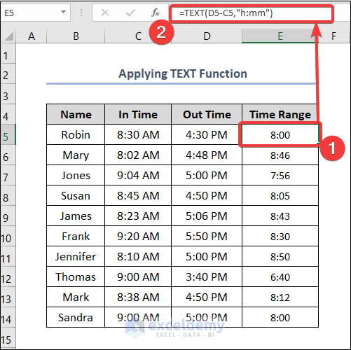 How to Calculate Time Range in Excel Using TEXT Function