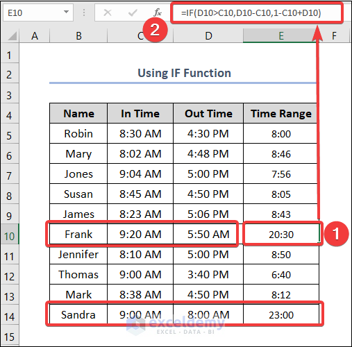 How to Calculate Time Range in Excel Using IF Function