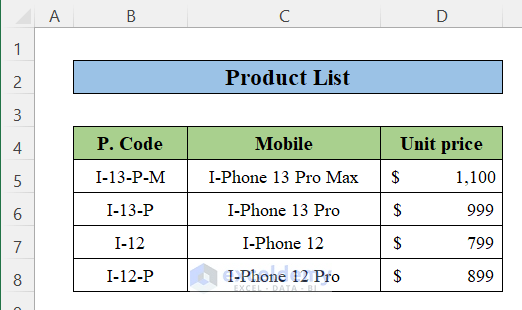 Make a List of Products in Excel