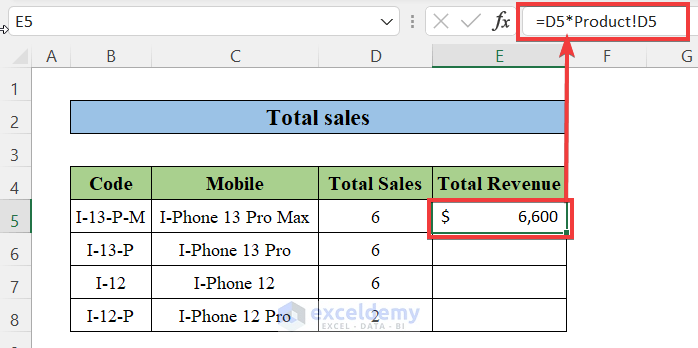 Calculate Total Sales in a New Worksheet