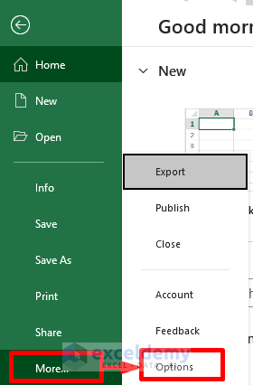 Access Excel Options