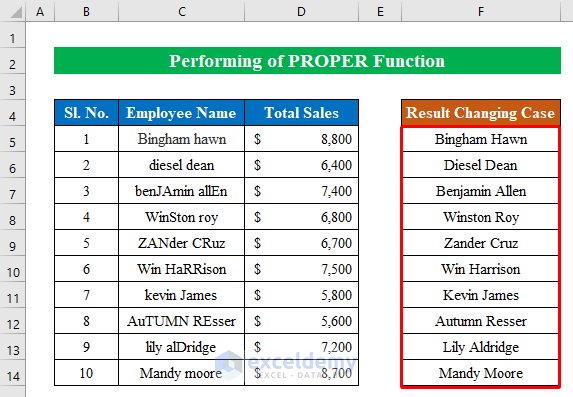 Perform PROPER Function to Change Case in Excel Sheet