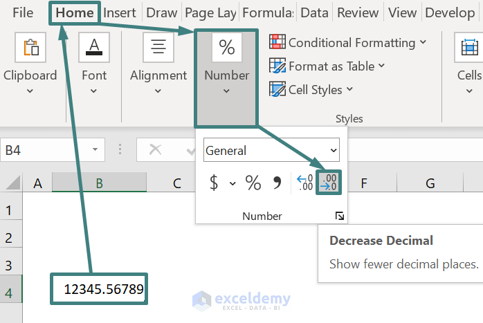 Using Increase Decimal and Decrease Decimal Buttons to Change Decimal Places in Excel