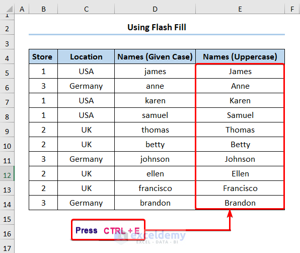 How to Change First Letter to Uppercase in Excel Using Fill Flash Option