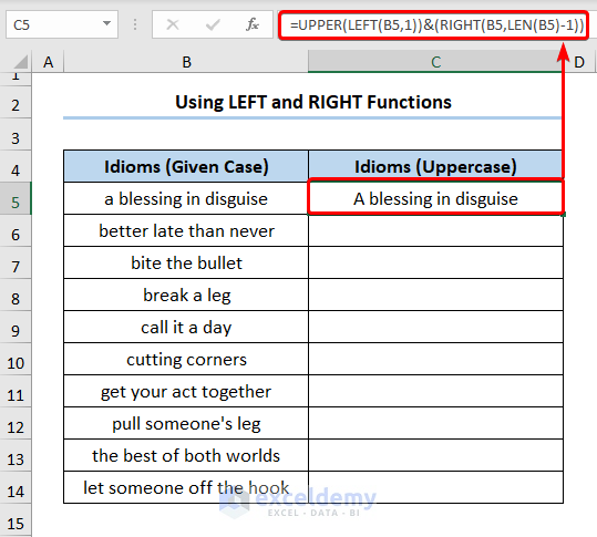 How to Change First Letter to Uppercase in Excel Using LEFT and RIGHT Functions