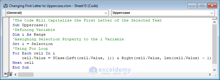 How to Change First Letter to Uppercase in Excel Using VBA Code