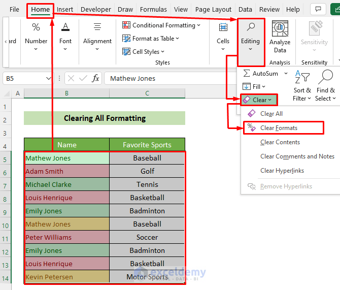 Clear Formatting to Clean Up Raw Data in Excel