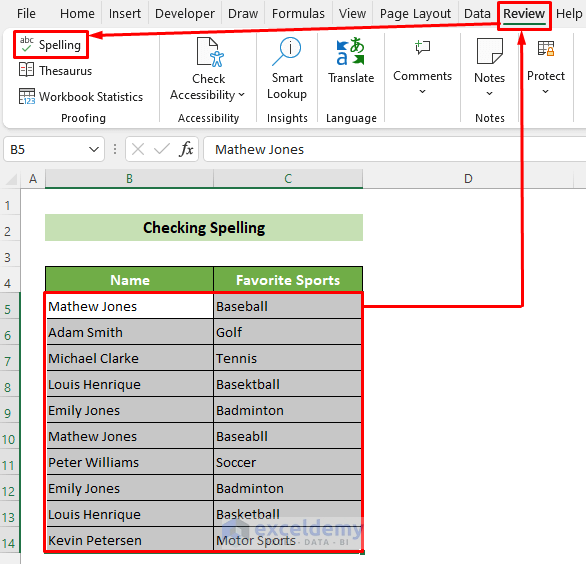 Find Spelling Error of Dataset to Clean Up Raw Data in Excel