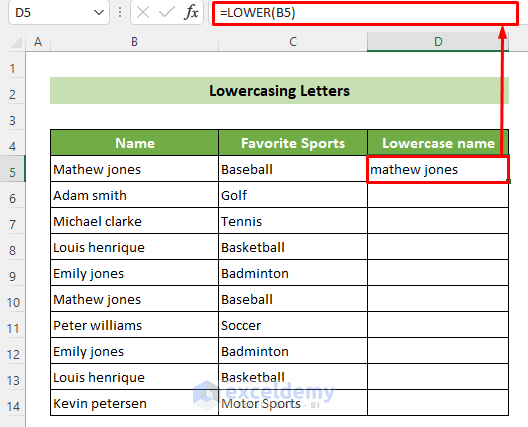 Insert Formula to Lowercase Text to Clean Up Raw Data in Excel