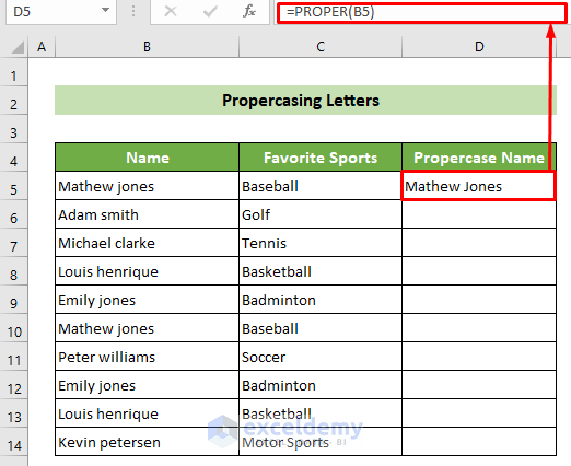 Insert Formula to Propercase Text to Clean Up Raw Data in Excel