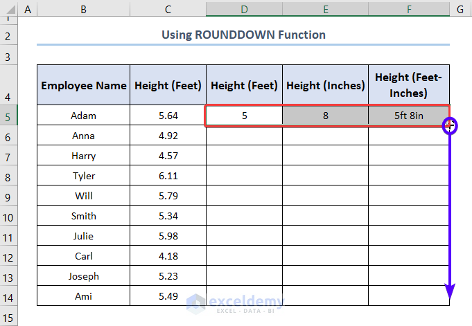 Using ROUNDDOWN Function