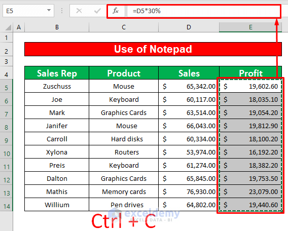 Use Notepad to Convert Formula to Value Without Paste Special in Excel