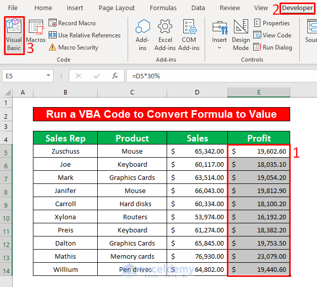 Run a VBA Code to Convert Formula to Value Without Paste Special in Excel