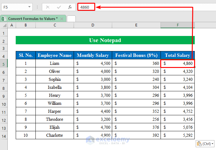 Use Notepad to Convert Formulas to Values in Excel