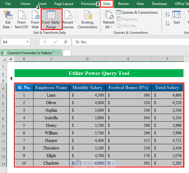 Utilize Power Query to Convert Formulas to Values in Excel