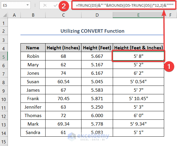 Convert Inches to Feet and Inches in Excel