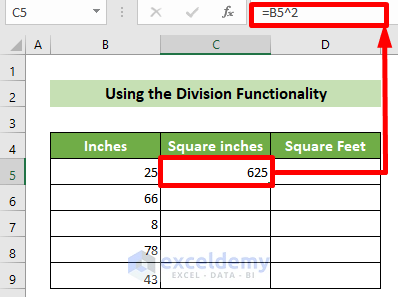 Get the Square Inch Value from Inches Value