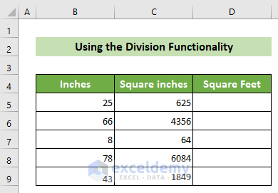 All Square Inch Values from the Inch Values