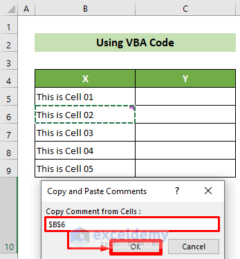 Copy Comments in Excel 