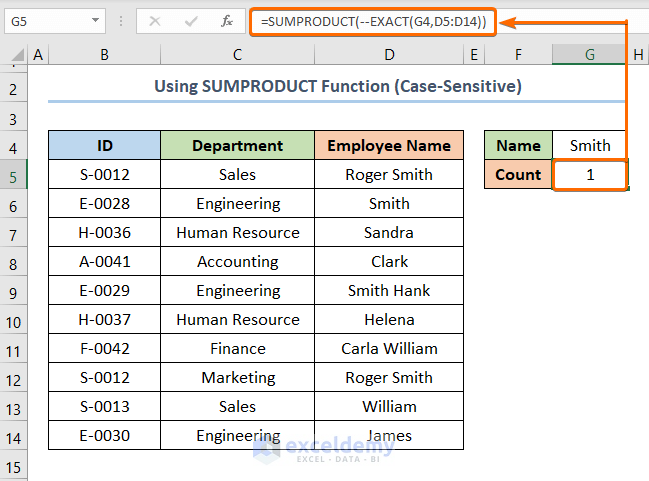 How to Count Specific Names in Excel Using SUMPRODUCT Function