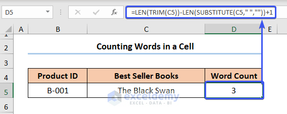 How to Count Words in Excel Column Using LEN Function