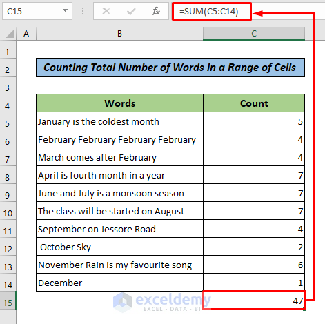 Combine LEN, TRIM, and SUBSTITUTE Functions to Count Words 