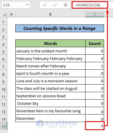 Formula to Count Specific Words in a Range in Excel