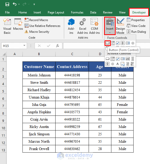 Dragging a Button to Create a Data Entry Form in Excel VBA