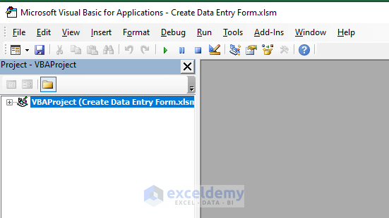 Opening the VBA Window to Create a Data Entry Form in Excel VBA