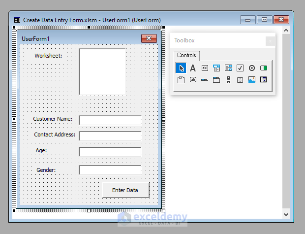 Dragging Tools to Create a Data Entry Form in Excel VBA