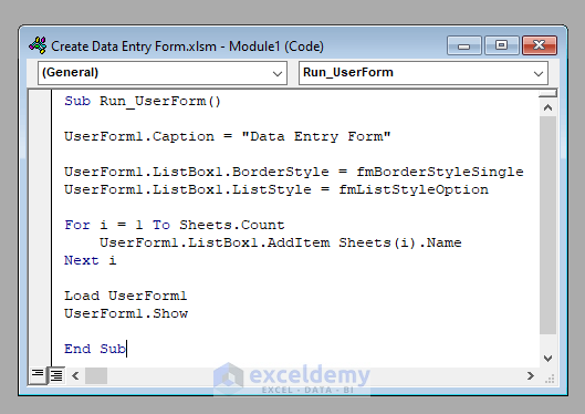 UserForm Code to Create a Data Entry Form in Excel VBA