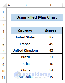 Create a Map in Excel Using FIlled Map Chart
