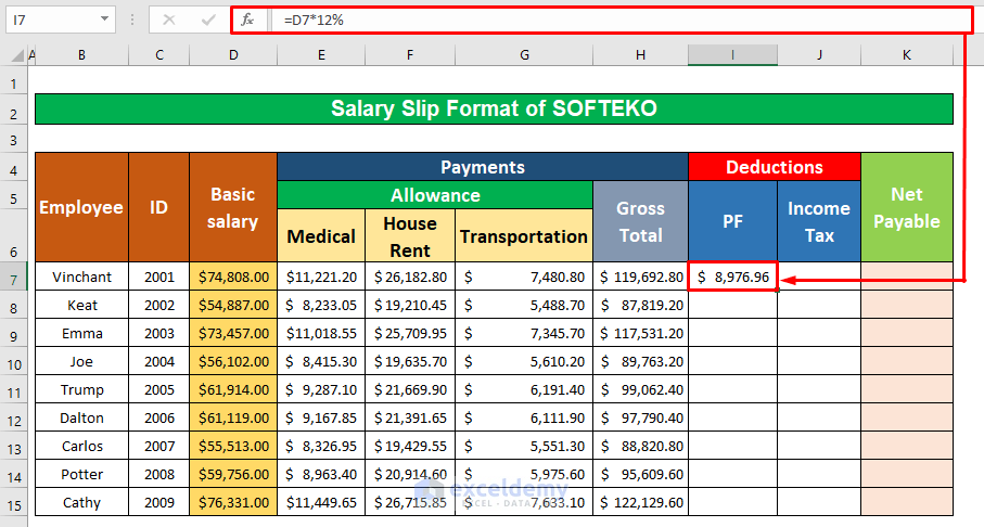 Generate Salary Slip Format in Excel Sheet to Calculate Net Payable