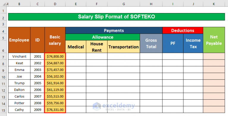 excel assignment salary slip