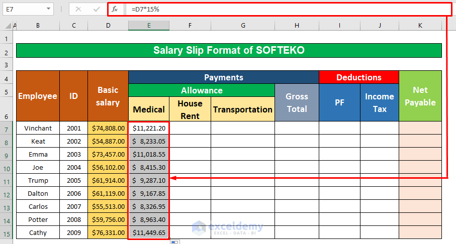 Make Salary Slip Format in Excel Sheet to Calculate Gross Total