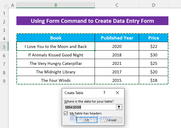 How to Create a Table to Make a Data Entry Form without a UserForm