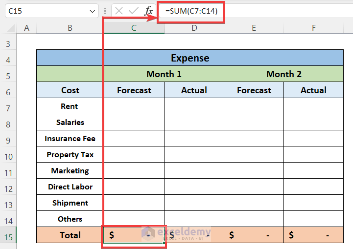 Add Formulas for Automation to Create an Operating Budget in Excel